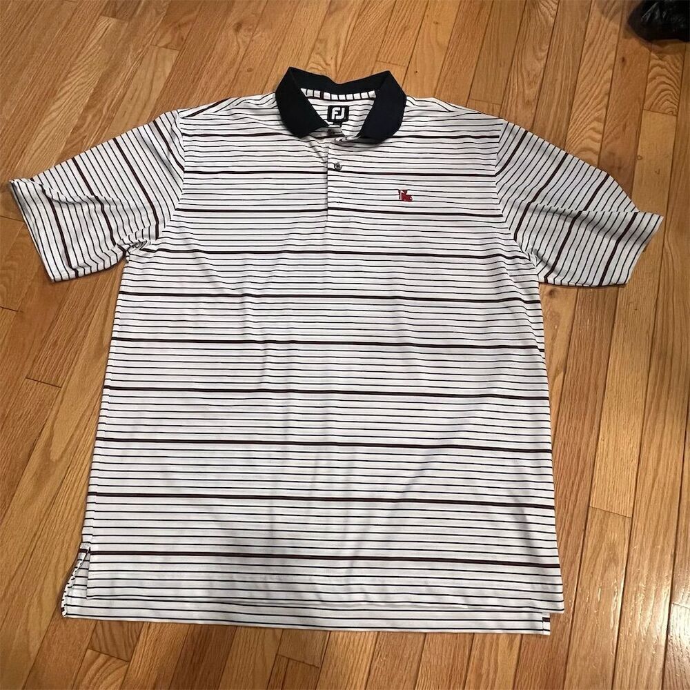FootJoy Men's XL Striped Polo Golf Shirt Blue/White/Red Short Sleeve